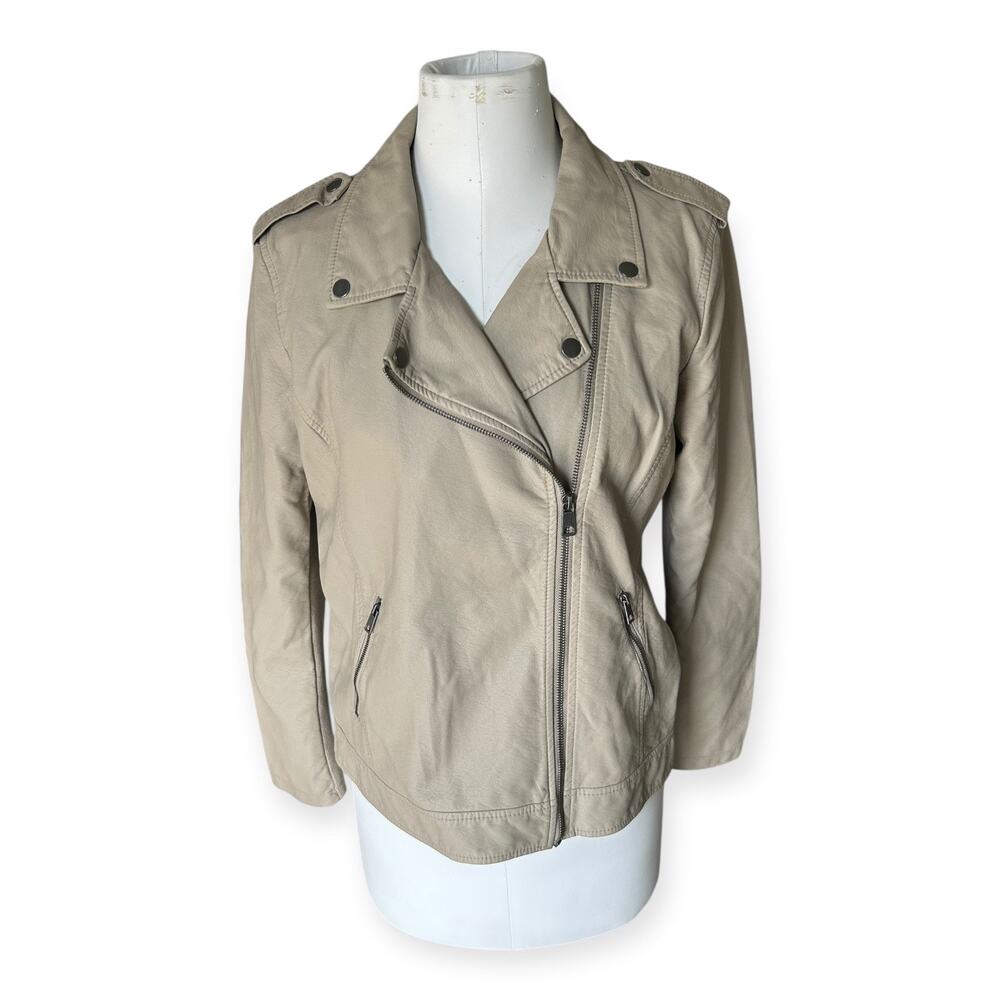 NEW Style & Co Women's Faux Leather Moto Jacket Beige Off White size M Edgy